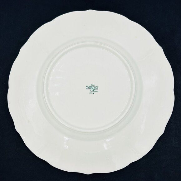 Syracuse China White Scallop Edge Ivy Embossed 11.5" Dinner Plate Gold Trim USA - Picture 8 of 9